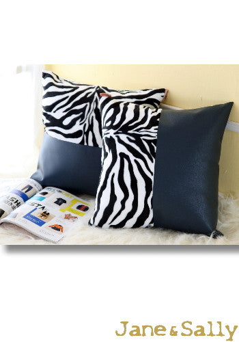 (JaneSally)PU Leather Patchwork With Polyester Fluff Fabric Pillowcase Cushion Cover(Zebra Pattern)