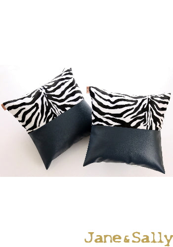 (JaneSally)PU Leather Patchwork With Polyester Fluff Fabric Pillowcase Cushion Cover(Zebra Pattern)