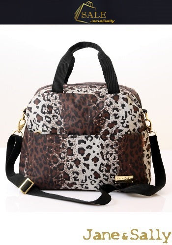 JaneSally Leopard Print Nylon Waterproof Travel Bag Luggage Bag Weekend Bag Sports Bag Shoulder Bag With Detachable Strap