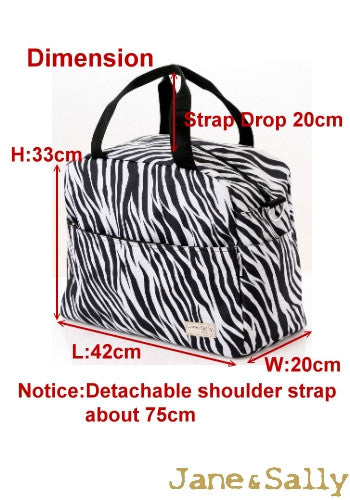 (JaneSally)Zebra Pattern Nylon Waterproof Travel Bag Luggage Bag Weekend Bag Sports Bag Shoulder Bag With Detachable Strap