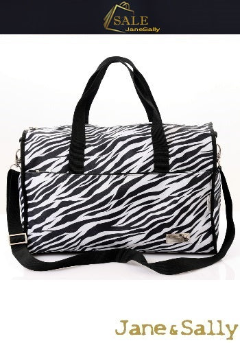 (JaneSally)LOHAS Zebra Pattern Nylon Waterproof Travel Bag Luggage Bag Weekend Bag Shoulder Bag With Detachable Strap Cross Body Bag