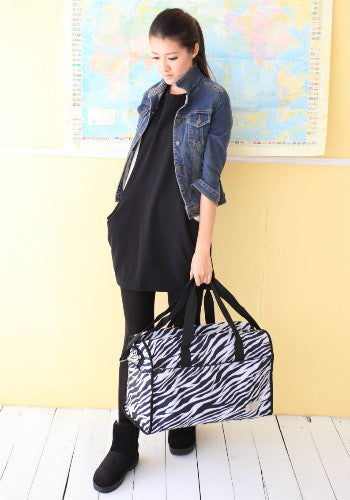 (JaneSally)LOHAS Zebra Pattern Nylon Waterproof Travel Bag Luggage Bag Weekend Bag Shoulder Bag With Detachable Strap Cross Body Bag