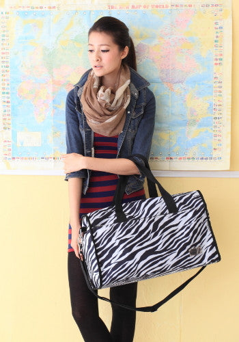 (JaneSally)LOHAS Zebra Pattern Nylon Waterproof Travel Bag Luggage Bag Weekend Bag Shoulder Bag With Detachable Strap Cross Body Bag