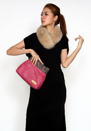 (JaneSally)Patchwork With Lace And Zebra Pattern Clutch Bag Evening Bag Shoulder Bag With Detachable Strap Cross Body Bag(Zebra Pink)