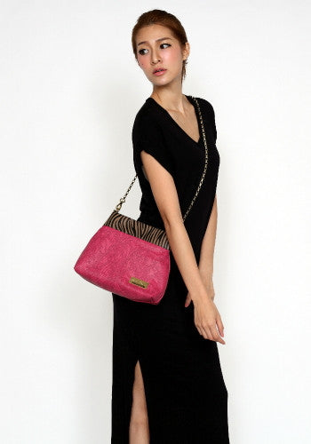 (JaneSally)Patchwork With Lace And Zebra Pattern Clutch Bag Evening Bag Shoulder Bag With Detachable Strap Cross Body Bag(Zebra Pink)